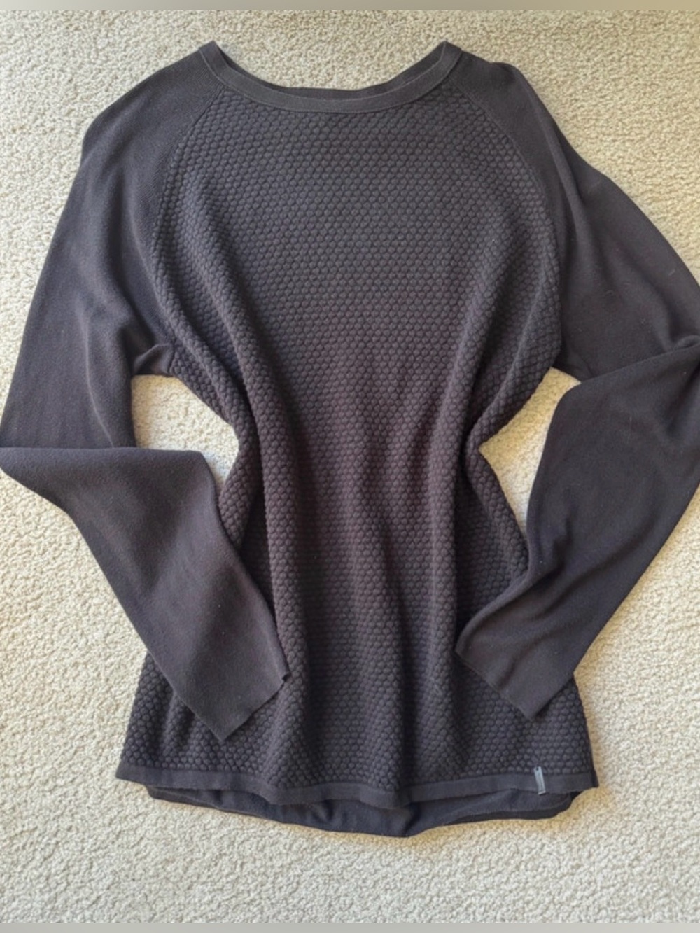 Calvin Klein Black Honeycomb-Texture Long Sleeve Top